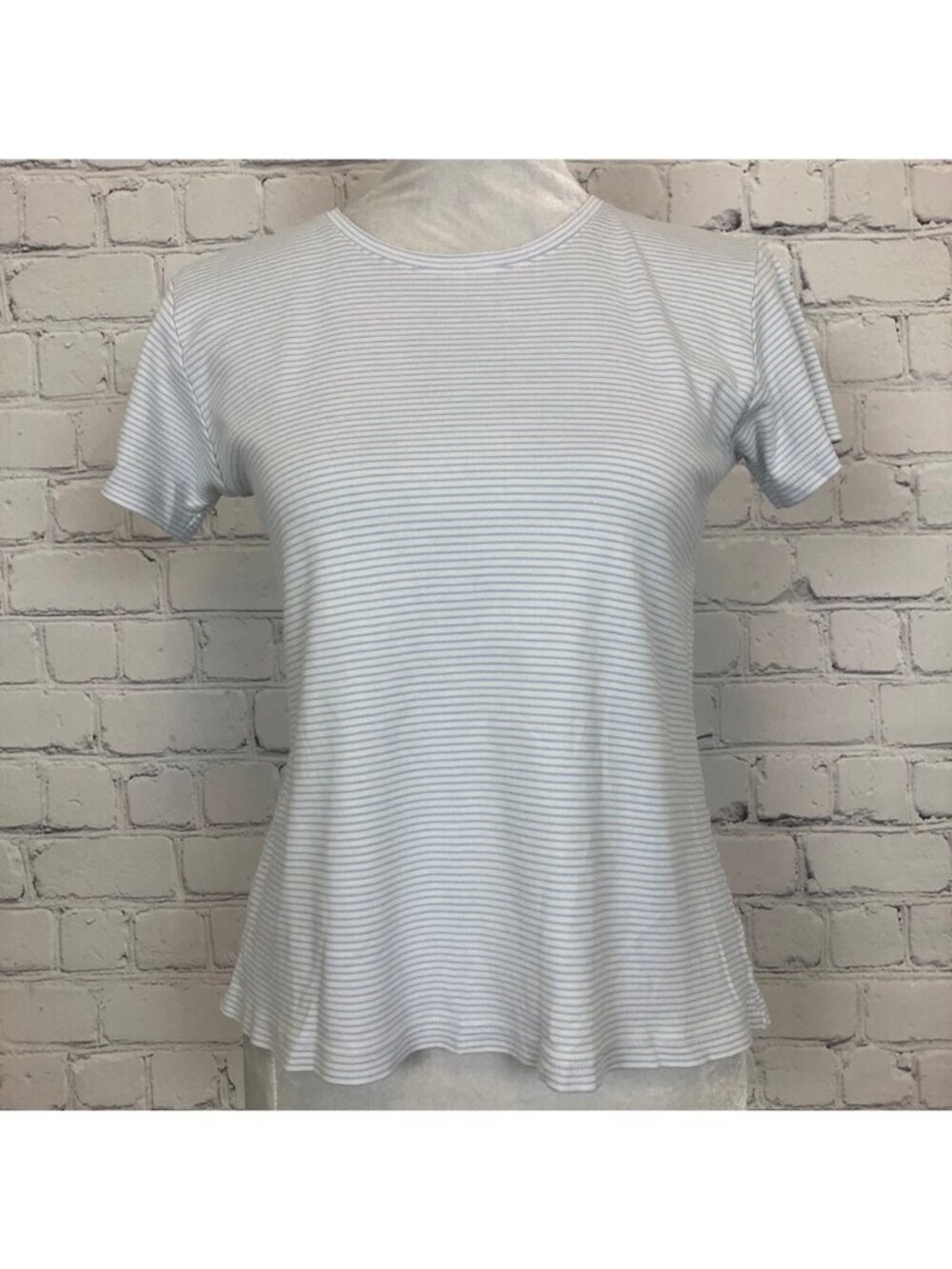 Lake Pima Cotton Pajama Top Size XS White Blue Stripe Short Sleeve